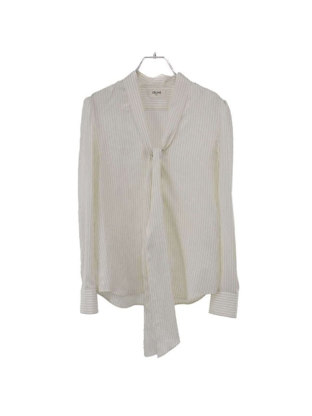 Celine Striped Bowtie Silk Blouse Shirt White 34